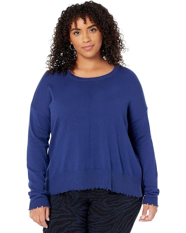

Свитер Elliott Lauren Cotton Cashmere Crew Neck Sweater with Front Seam Detail and Distressed Hem, цвет Marine
