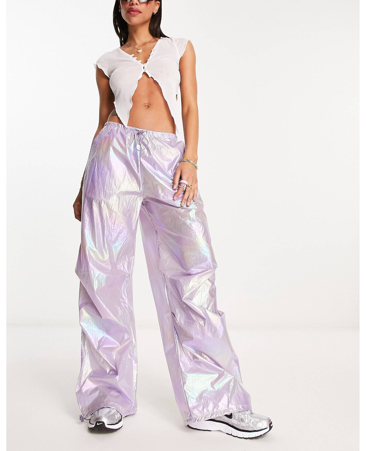 

Серебристые брюки карго с переливчатым принтом ASOS DESIGN ASOS DESIGN, Серый