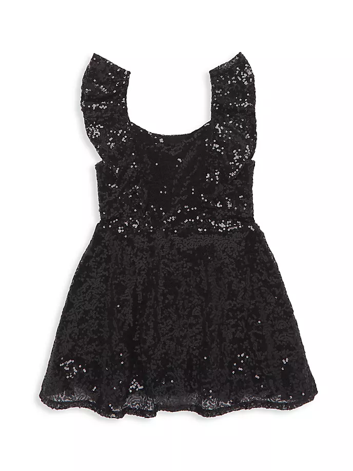Платье с глубоким вырезом и пайетками для девочек Flowers By Zoe, цвет black net sequin сетка для тенниса z sport frame net 3 1m black 150100