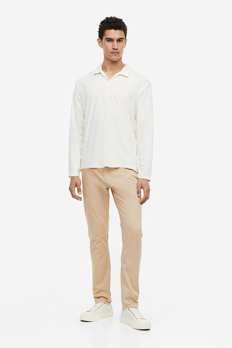 

Брюки slim fit из хлопкового твила H&M, бежевый
