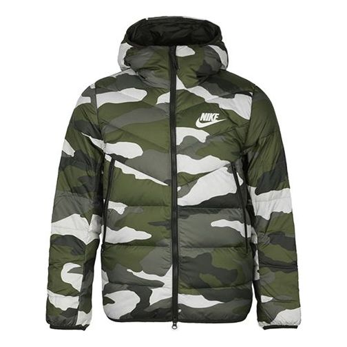 цена Пуховик Nike Sportswear Down Windrunner Printing hooded down Jacket Camouflage Green, зеленый