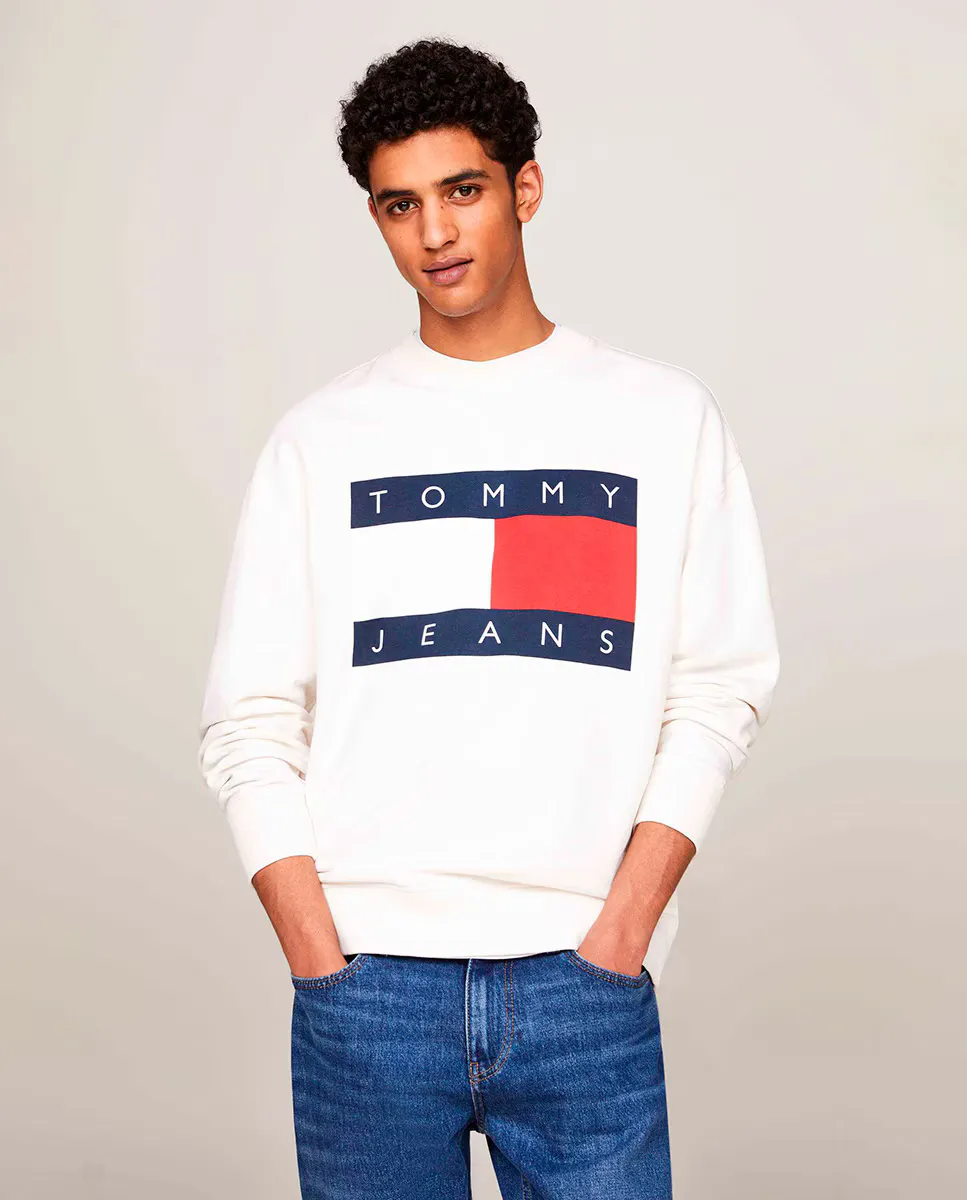 

Мужская толстовка с круглым вырезом и принтом спереди Tommy Jeans, цвет Crudo