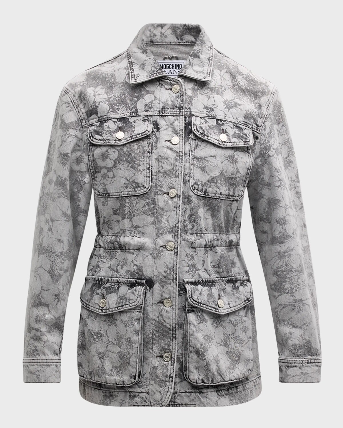 

Джинсовая куртка карго с цветочным принтом Moschino Jeans, цвет Multi Grey