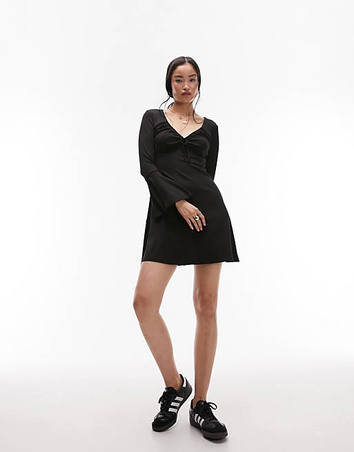 Черное чайное платье мини из джерси Topshop цена и фото