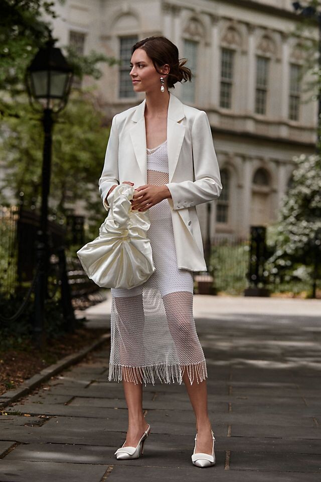 

Платье миди BHLDN Mae с бахромой, светло-серый