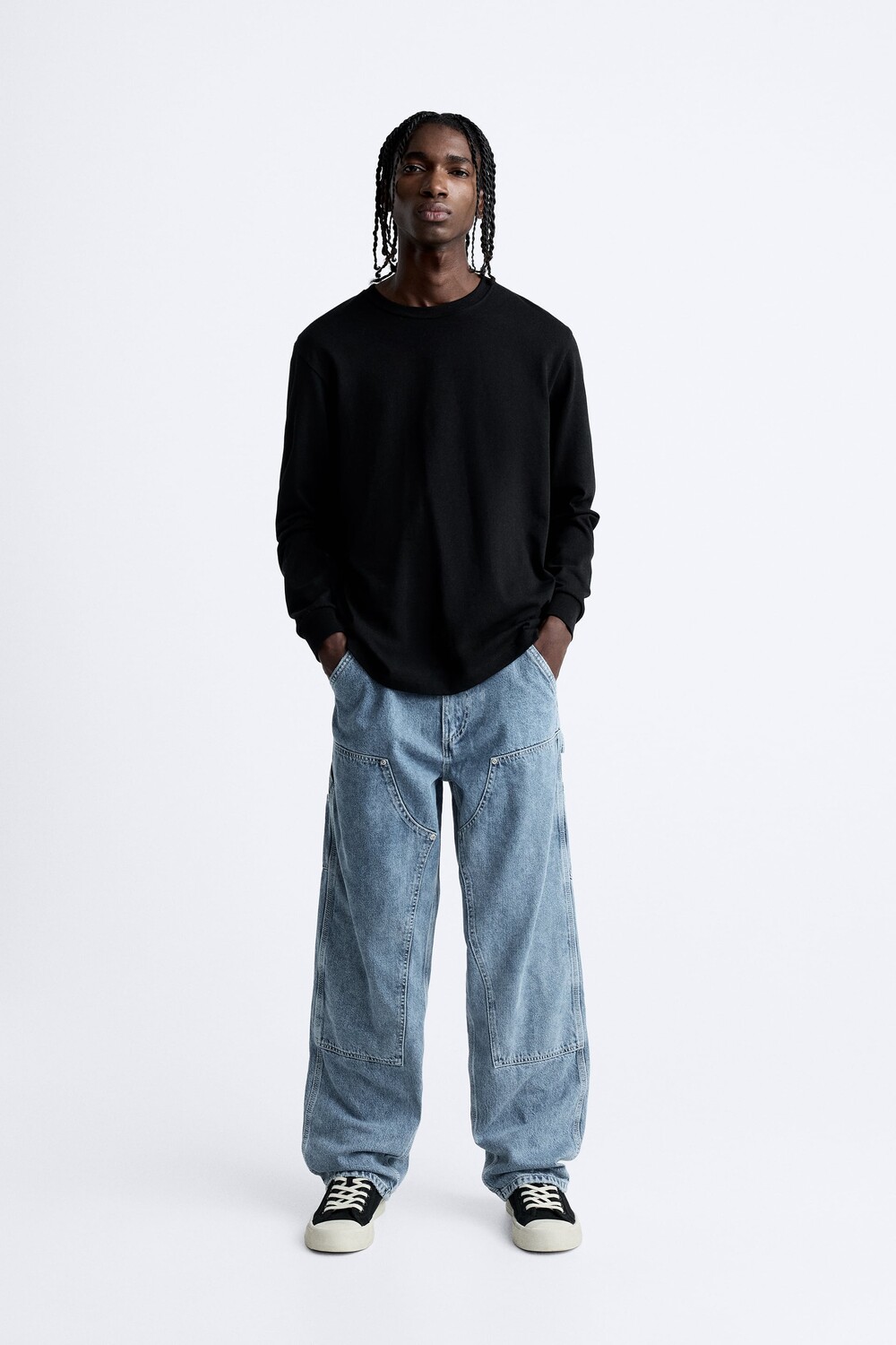 

Джинсы carpenter с нашивкой с карманом Zara, средне-синий