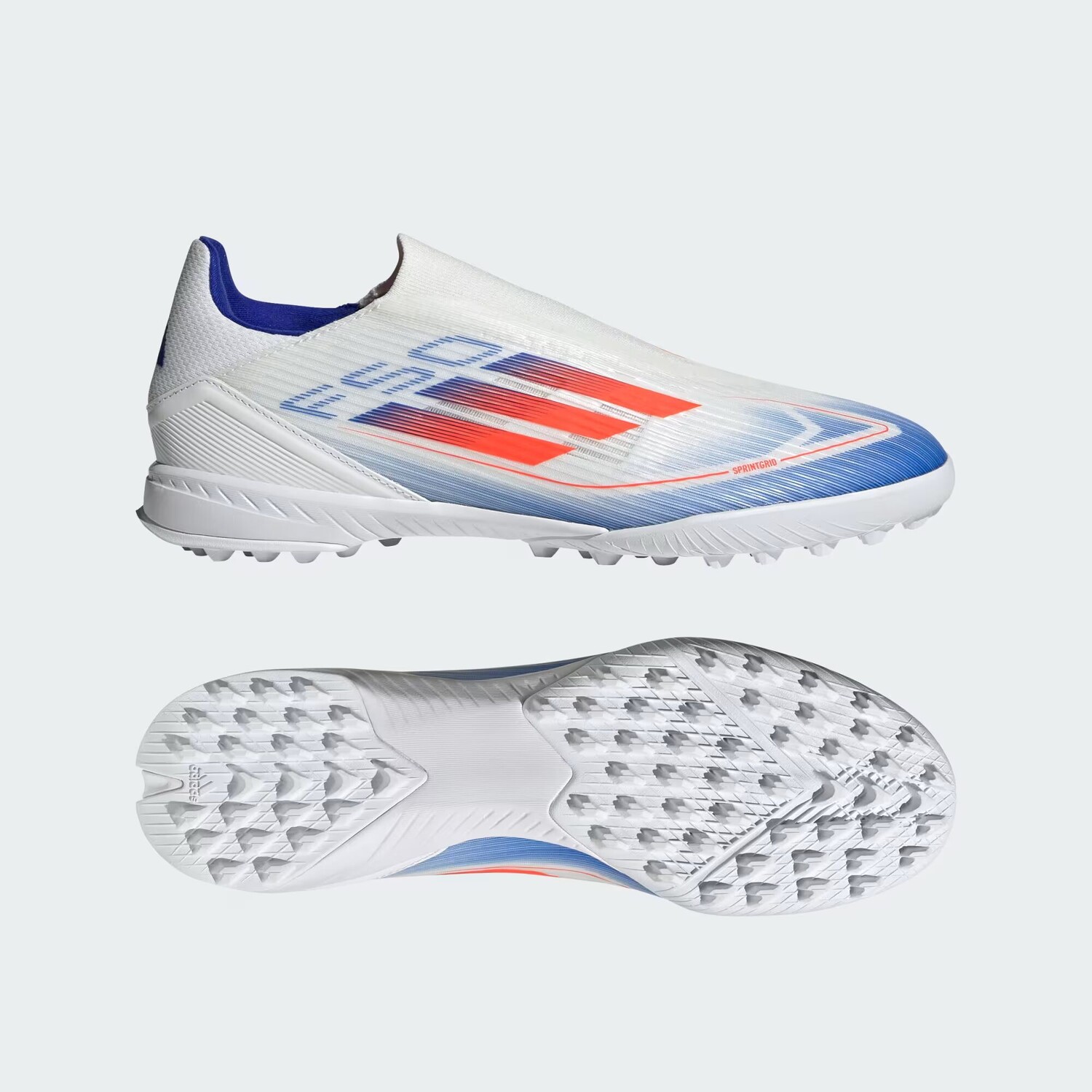 

Футбольные бутсы без шнурков F50 League для газона Adidas, цвет Cloud White/Solar Red/Lucid Blue