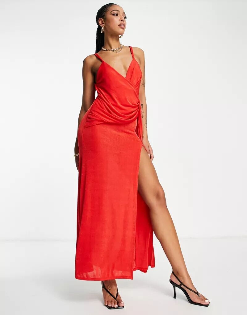 

Красное драпированное платье макси с запахом ASOS