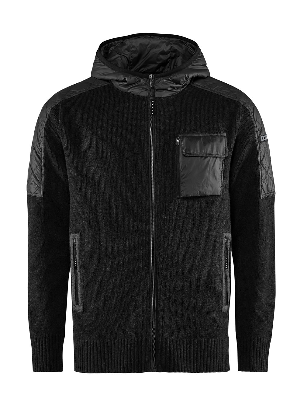 Куртка на молнии с капюшоном из смесовой шерсти Falke, черный полупальто из шерсти на молнии с капюшоном
