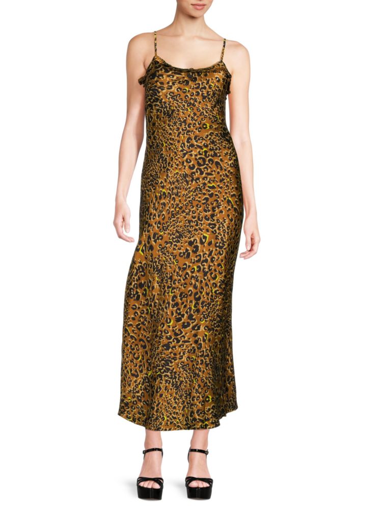Атласное платье-комбинация макси с принтом цвет Cheetahа Melloday, цвет Cheetah