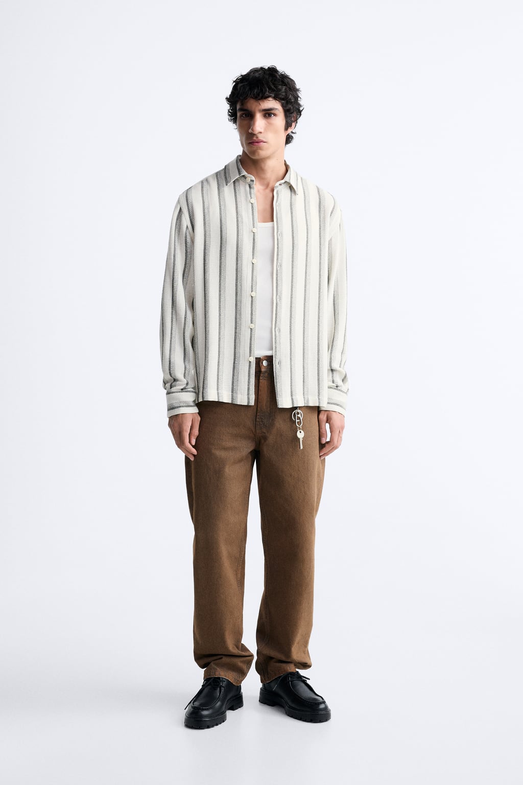 

Полосатая фактурная рубашка ZARA, экру