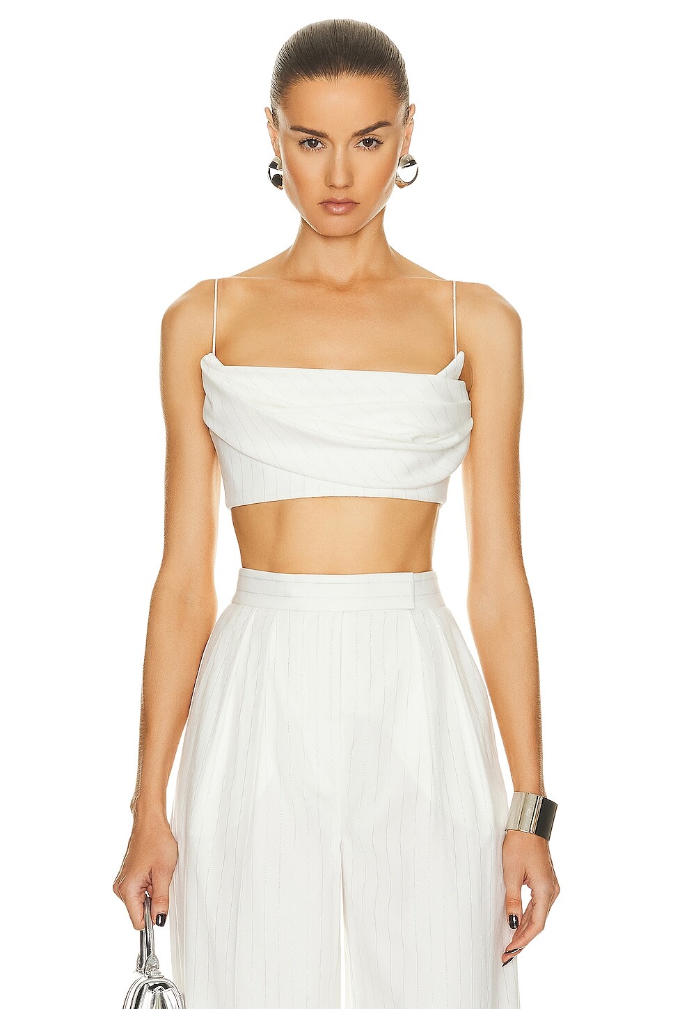 

Топ Alex Perry Pinstripe Drape Crop, белый