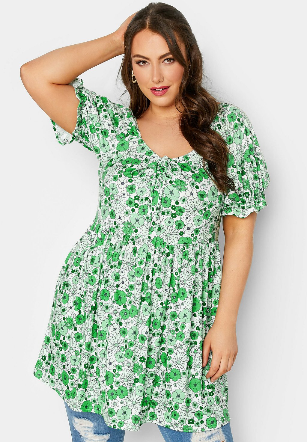 Блузка Yours Clothing с цветочным принтом, зеленый блузка с цветочным принтом xs зеленый