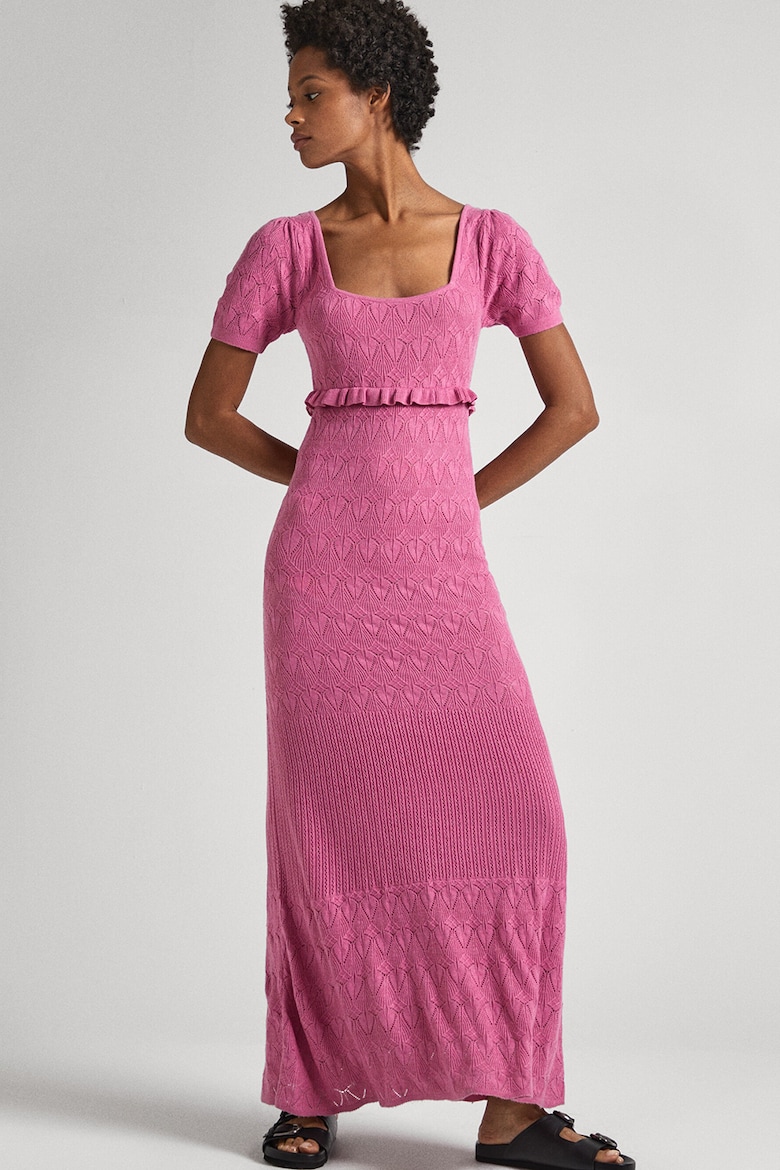 Платье из льна и квадратным вырезом Pepe Jeans London, розовый