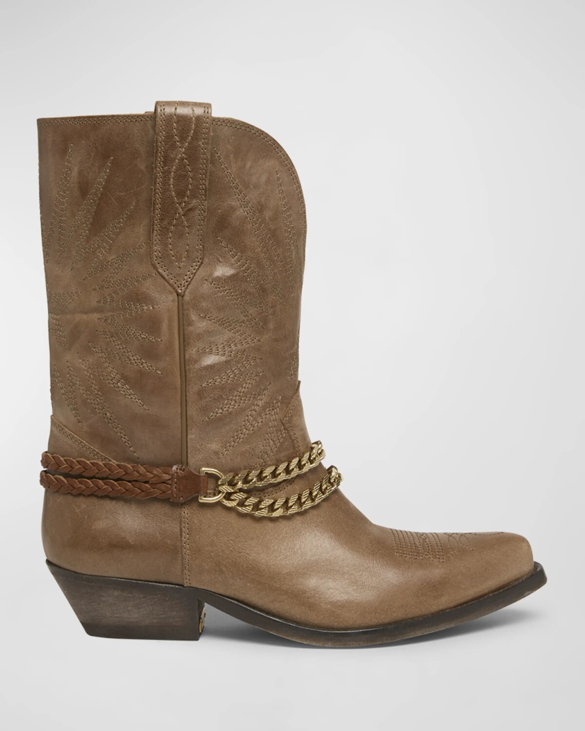 

Кожаные ковбойские сапоги с вышивкой Wish Star Golden Goose, цвет Sand