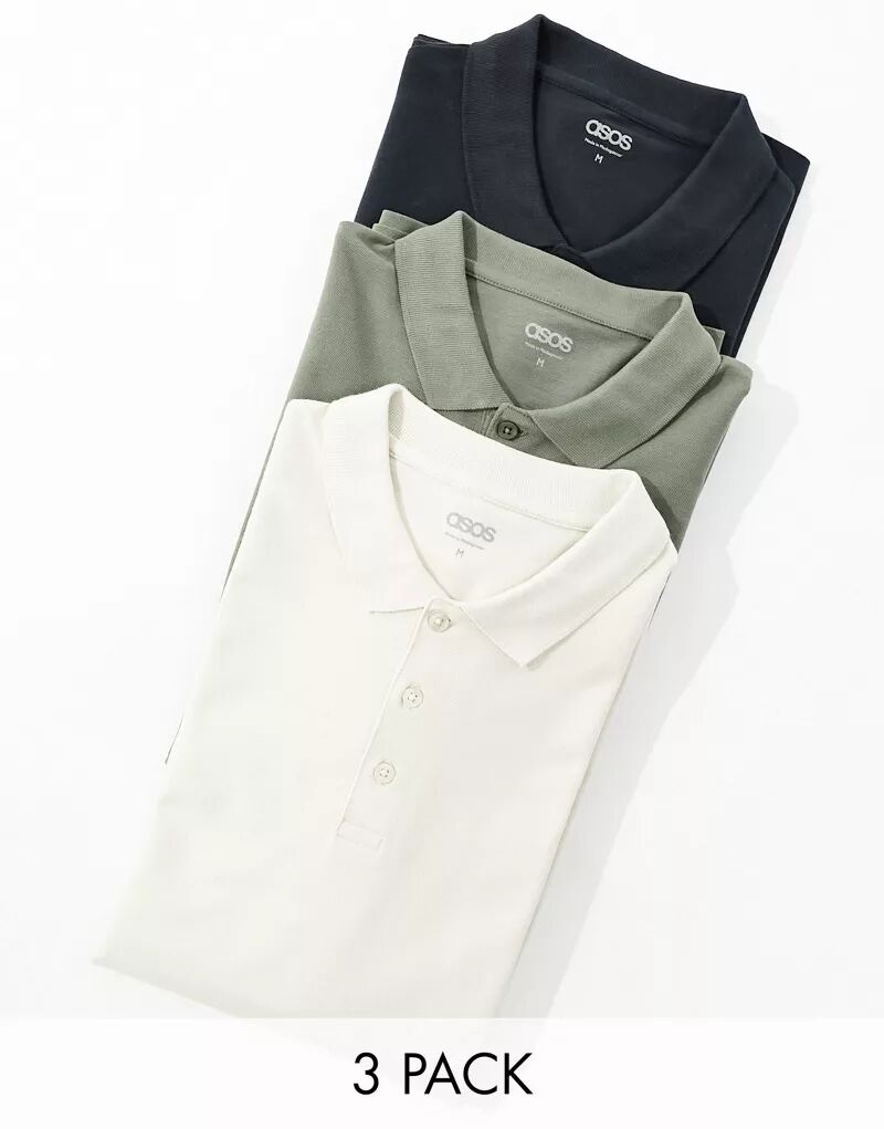 Набор из трех рубашек-поло из пике с длинными рукавами ASOS разных цветов комплект из трех ночных рубашек с длинными рукавами 6 лет 114 см каштановый