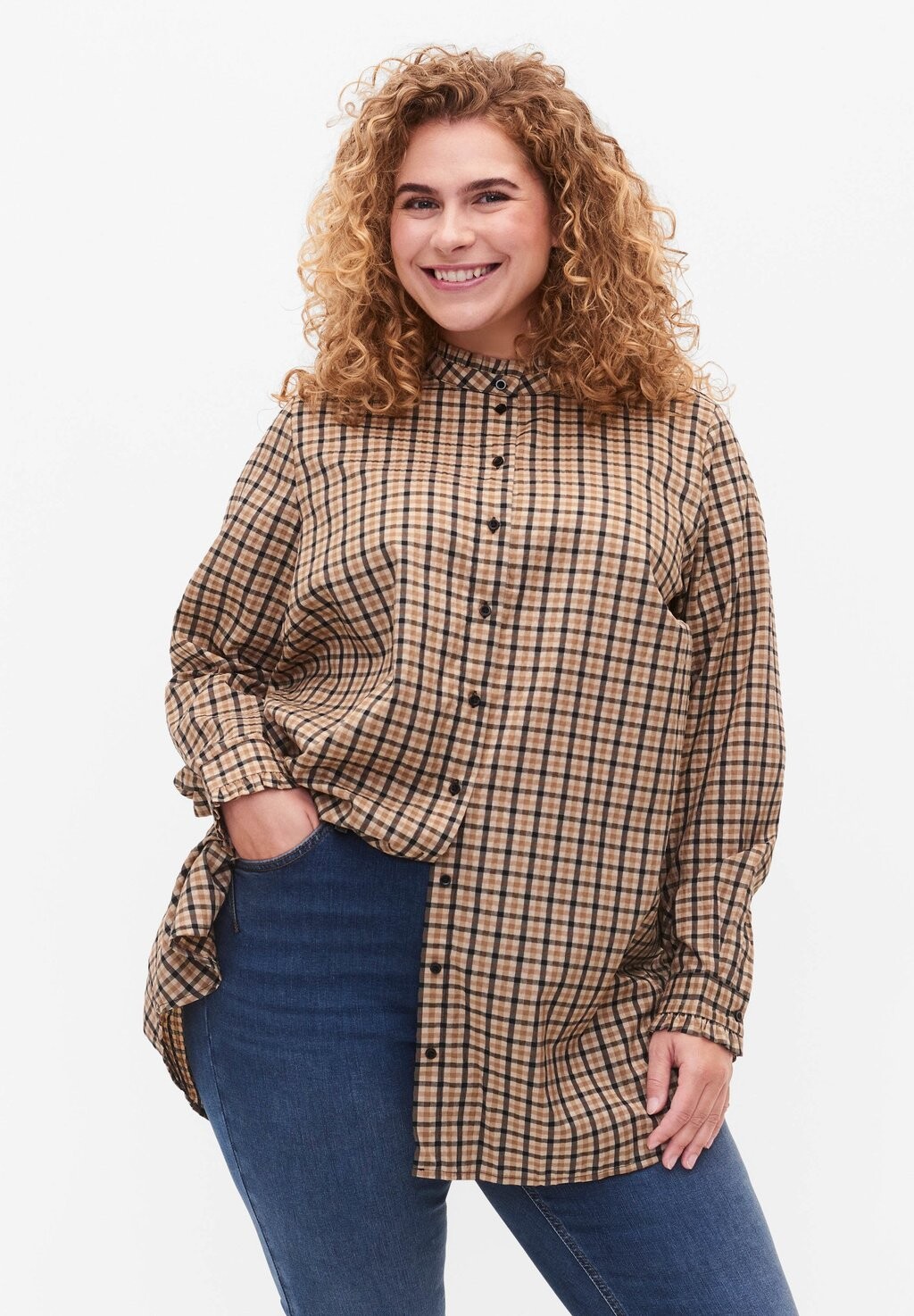 

Рубашка Zizzi В КЛЕТКУ С РЮШАМИ, цвет brown check