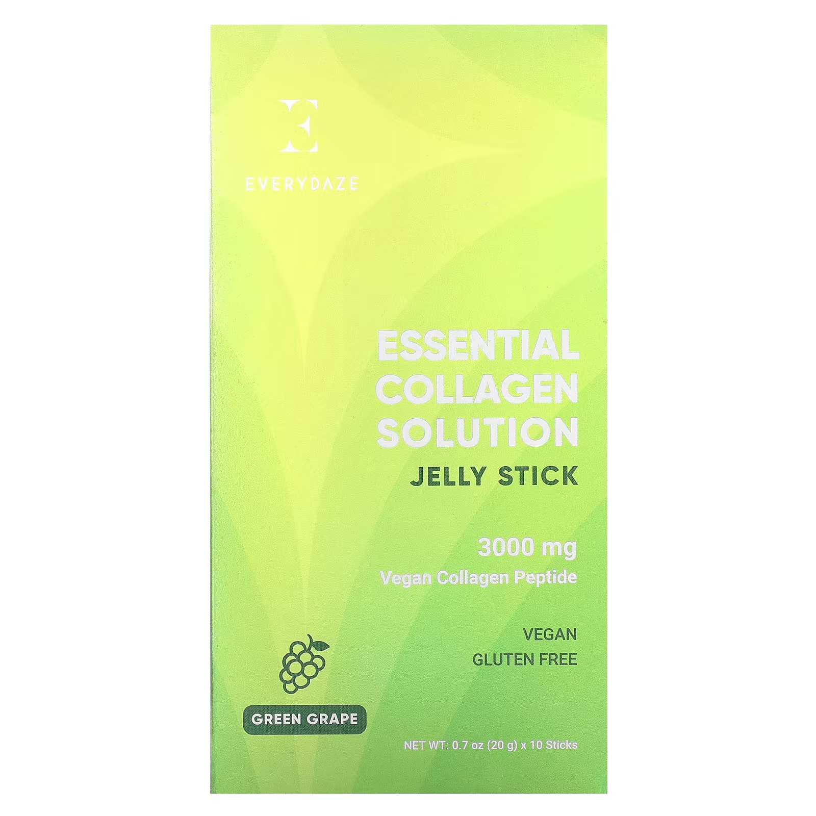 Пищевая добавка Everydaze Essential Collagen Solution Jelly Stick зеленый виноград, 10 стиков по 20 г everydaze essential c s konjac jelly личи 150 мл 5 07 жидк унции