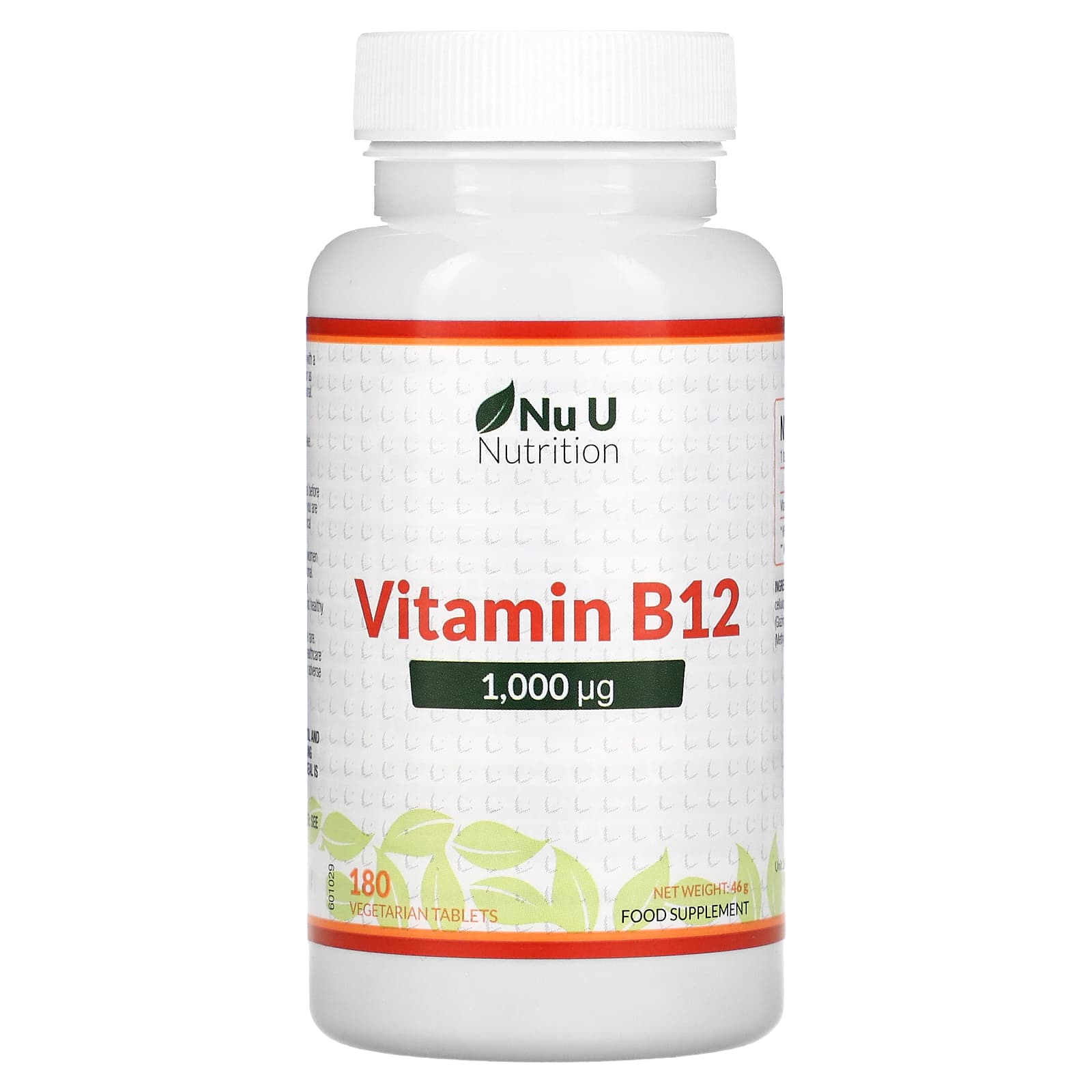 

Витамин B12, 1000 мкг, 180 вегетарианских таблеток, Nu U Nutrition