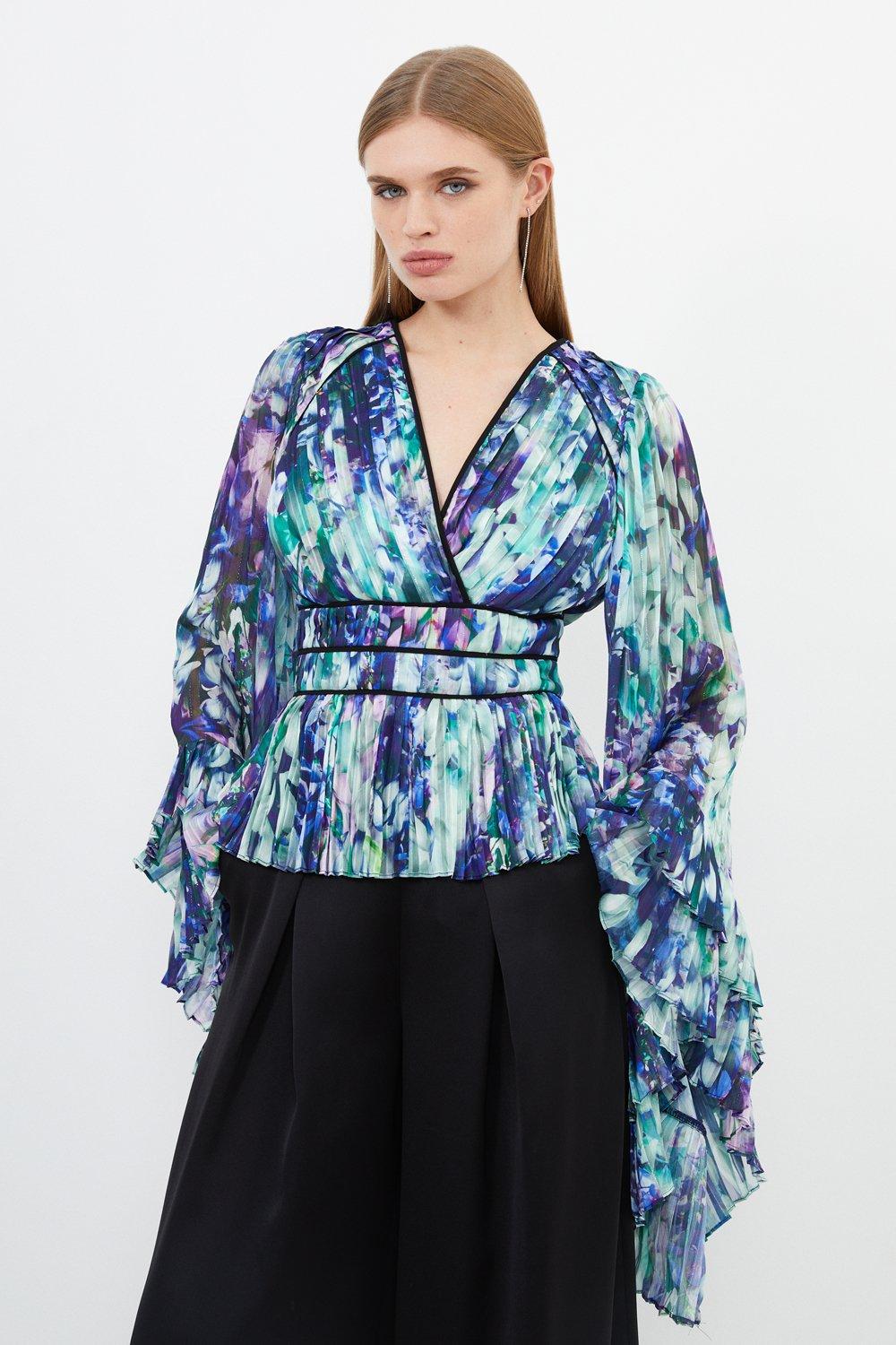 цена Тканая блузка-кимоно с цветочным принтом Karen Millen, синий
