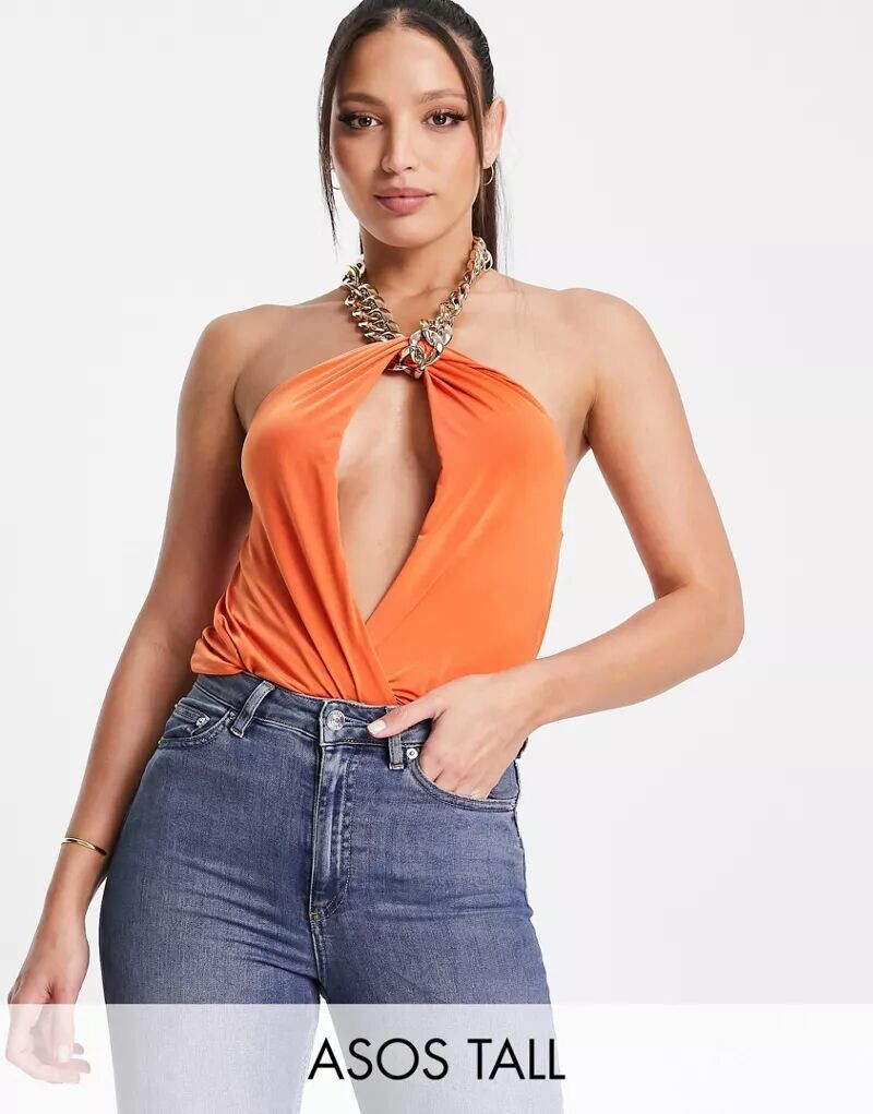 

Оранжевое боди с цепочкой ASOS DESIGN Tall