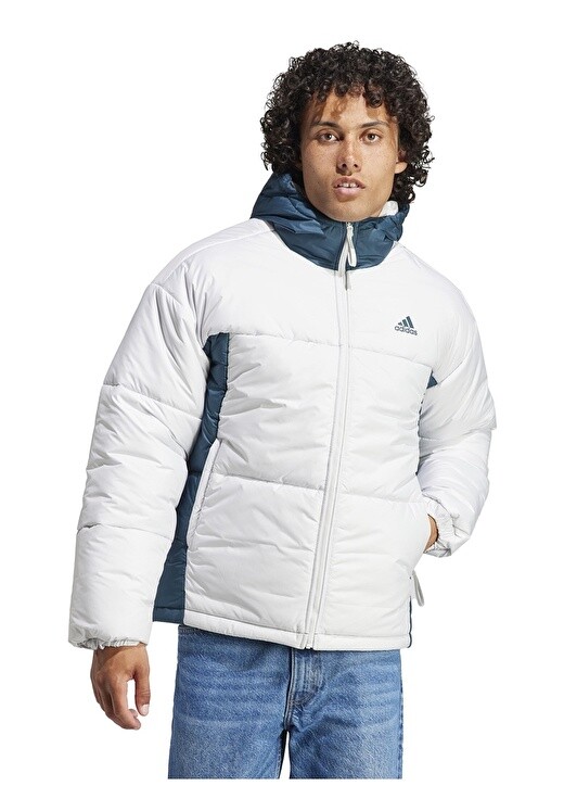 

Бело-синее мужское пальто с капюшоном Adidas, Синий