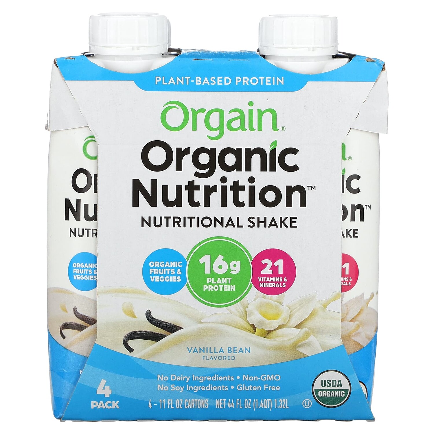 

Organic Nutrition, питательный коктейль, ваниль, 4 пакетика по 330 мл (11 жидк. Унций), Orgain