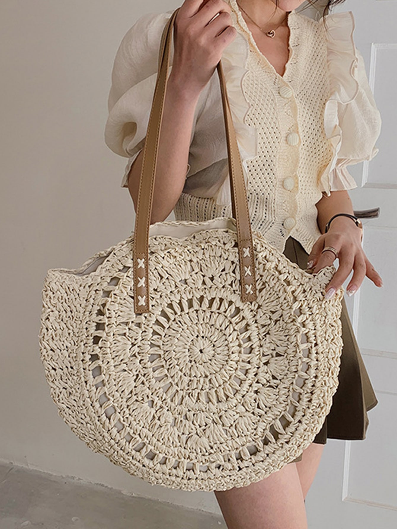 Полая соломенная сумка, бежевый летние соломенные сумки ведра женские дизайнерские плетеные пляжные сумочки ручной работы женские богемные сумки тоуты