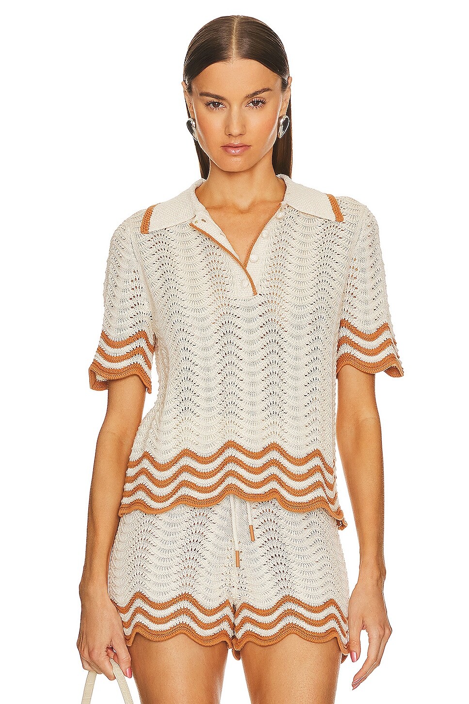 

Рубашка Zimmermann Junie Knit Polo, цвет Tan & Cream