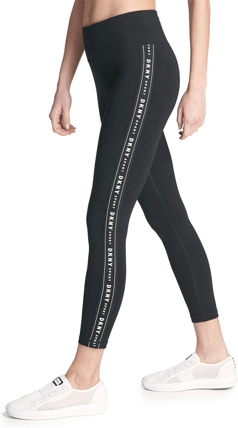 

Женские леггинсы для йоги для контроля живота DKNY, цвет Black With Black/White Logo Tape