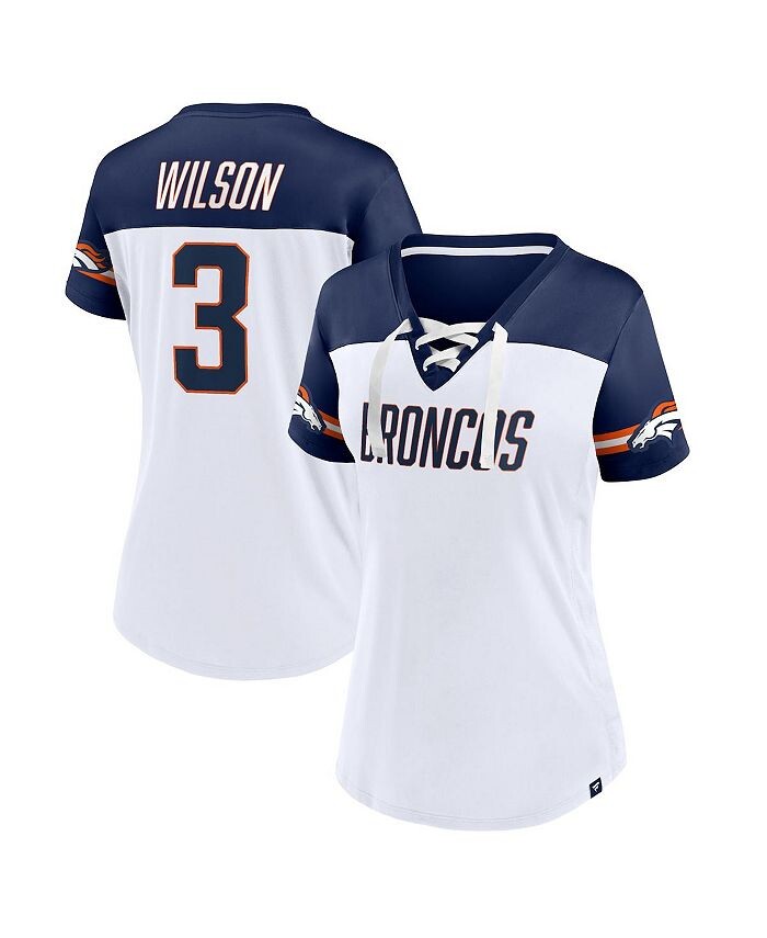 

Женский топ с v-образным вырезом с именем и номером белого цвета от Russell Wilson Denver Broncos Athena Fanatics, белый