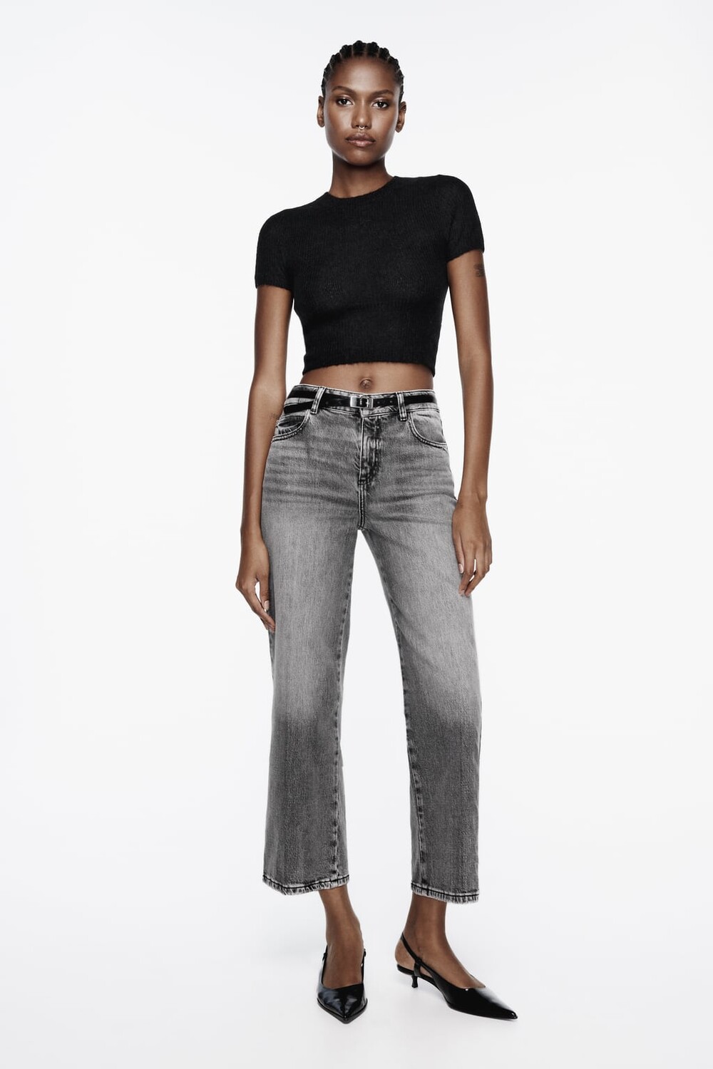 

Прямые укороченные удобные джинсы с завышенной талией z1975 ZARA, серый