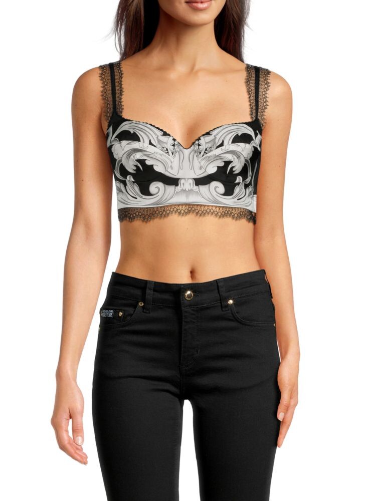 

Укороченный шелковый топ с пейсли Versace, цвет Black White