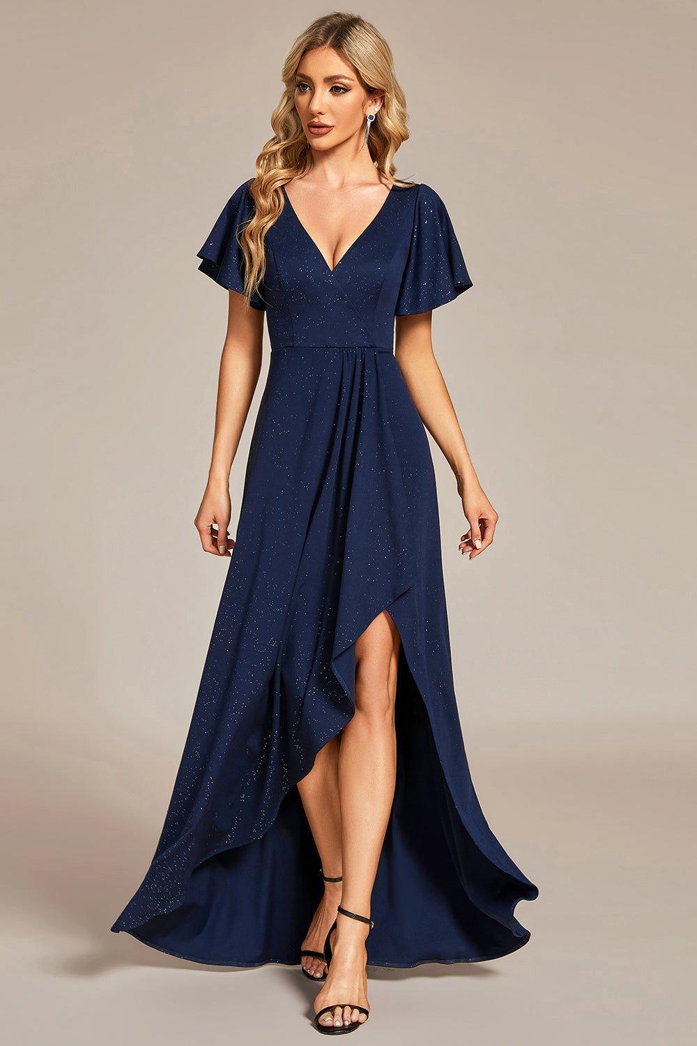 Вечернее платье с длинными рукавами и V-образным вырезом Ever Pretty, синий