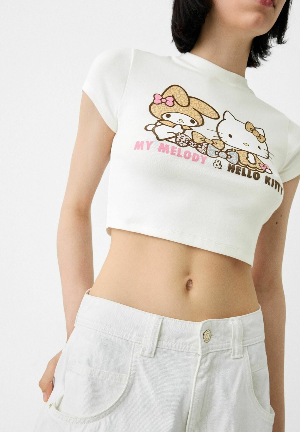 

Принт на футболке HELLO KITTY MY MELODY SHORT SLEEVE Bershka, бежевый