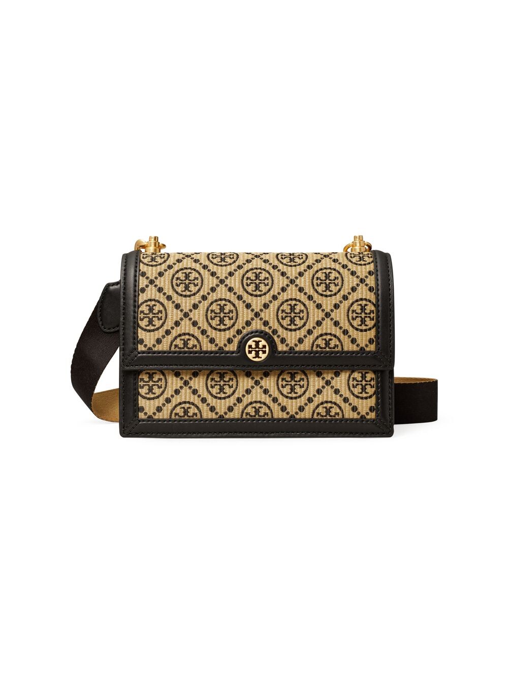 

Сумка на плечо T с монограммой из рафии Tory Burch, черный