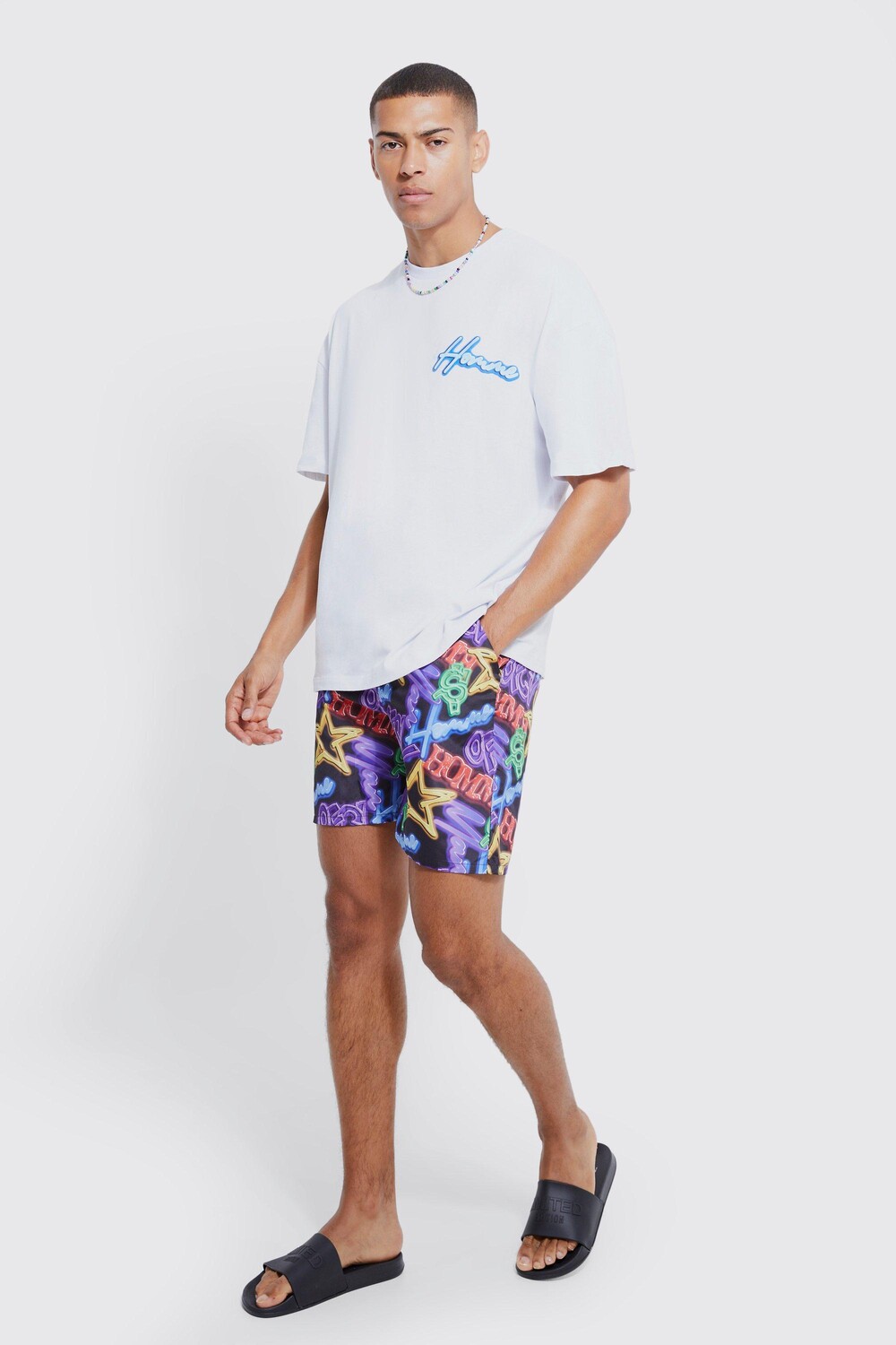 

Футболка oversize homme и шорты для плавания Boohoo, белый