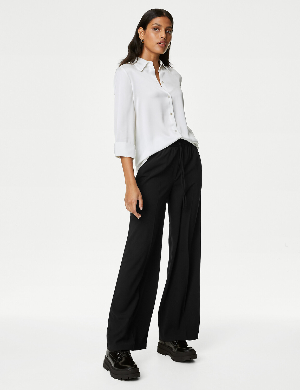 

Широкие брюки из крепа с кулиской Marks & Spencer, черный
