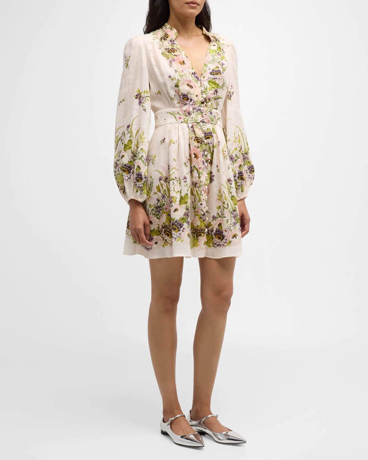 

Мини-платье Halliday с глубоким вырезом Zimmermann, цвет Cream Multi Floral
