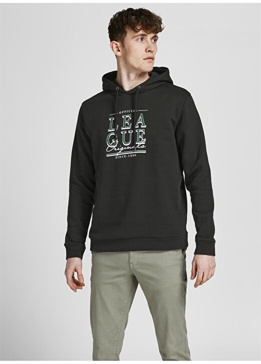 

Черная мужская толстовка обычного кроя с капюшоном и принтом Jack & Jones