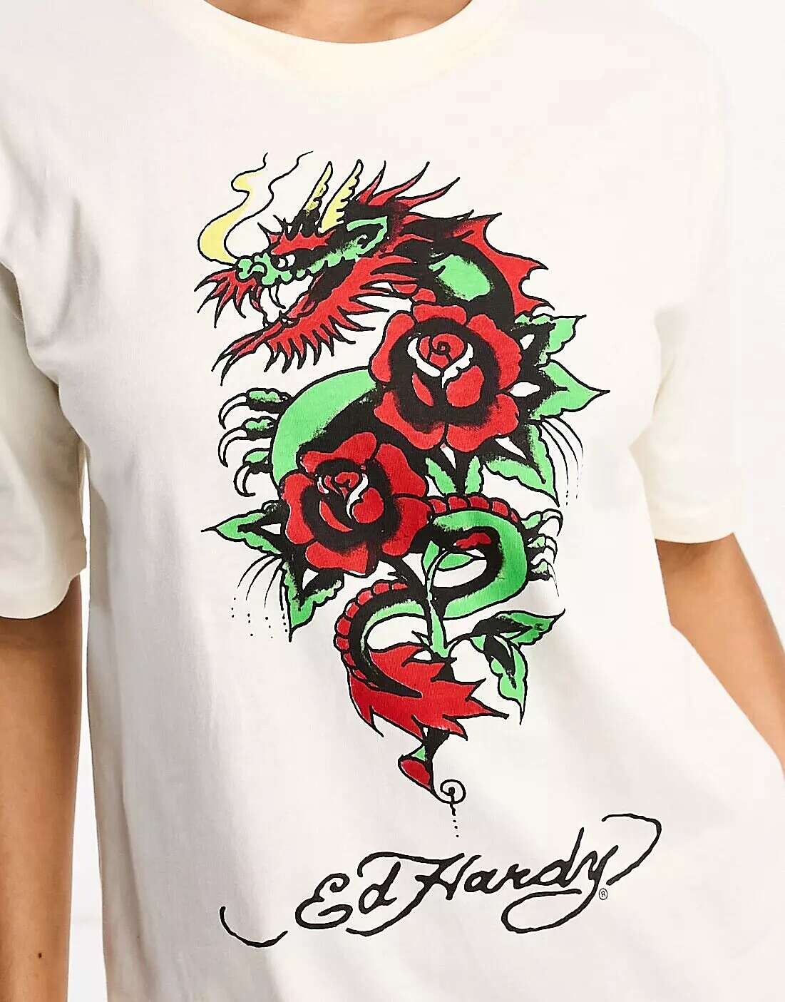 Белое платье-футболка для сна Ed Hardy в стиле инди с драконом