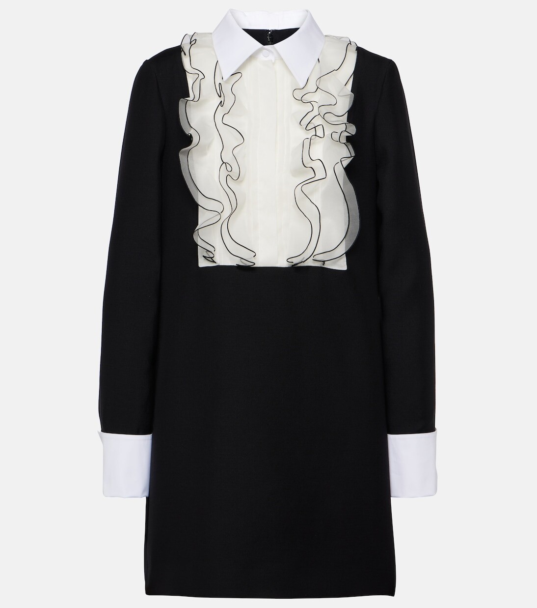 

Мини-платье из креп-кутюр с оборками Valentino, черный