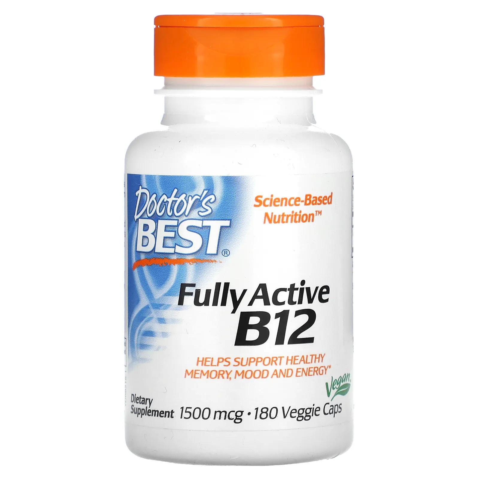Doctor's Best активный витамин B12 1500 мкг 180 вегетарианских капсул активный витамин b12 doctor s best 1500 мкг 60 растительных капсул