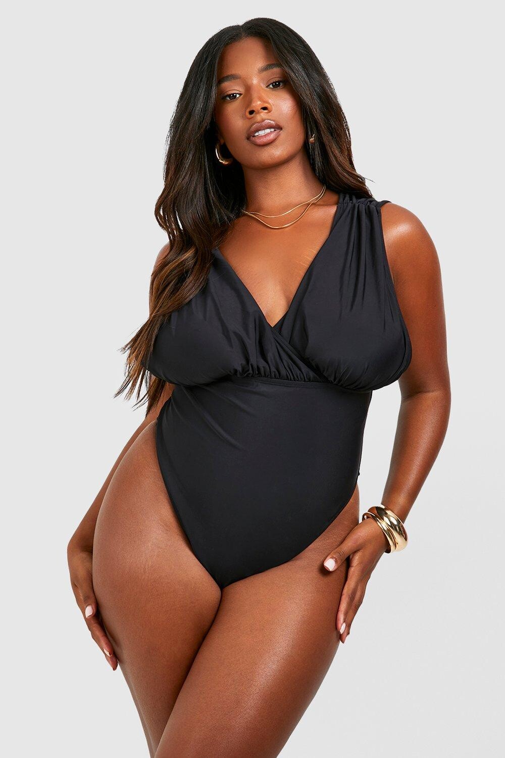 

Разглаживающий купальник с запахом plus curve enhance Boohoo, черный