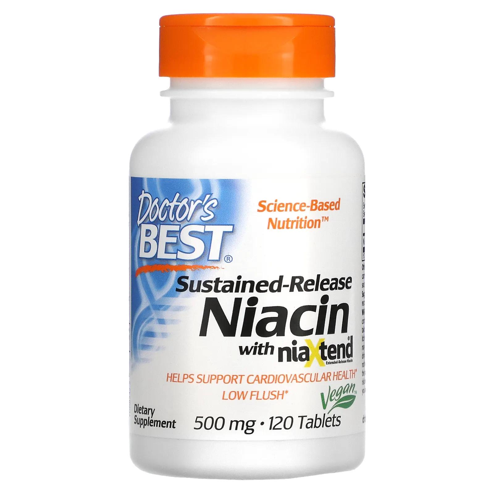 Doctor's Best Ниацин замедленного высвобождения с niaXtend 500 мг 120 таблеток doctor s best l аргинин длительного и быстрого высвобождения 500 мг 120 двухслойных таблеток