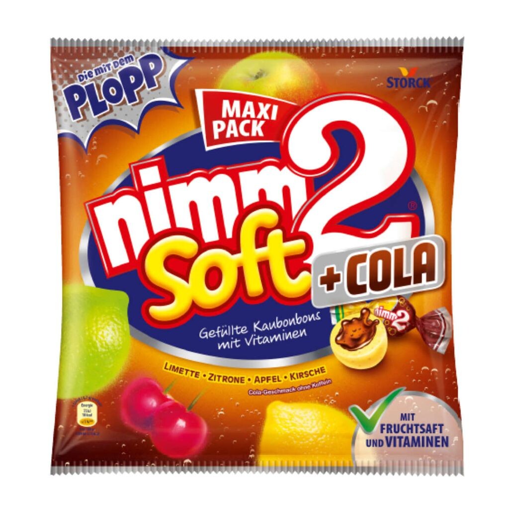 

Конфеты жевательные фруктовые Storck Nimm2 Soft Cola с начинкой из колы 345г