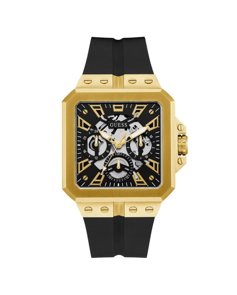 Мужские часы Leo GW0637G2 из силикона и черным ремешком Guess, черный leo