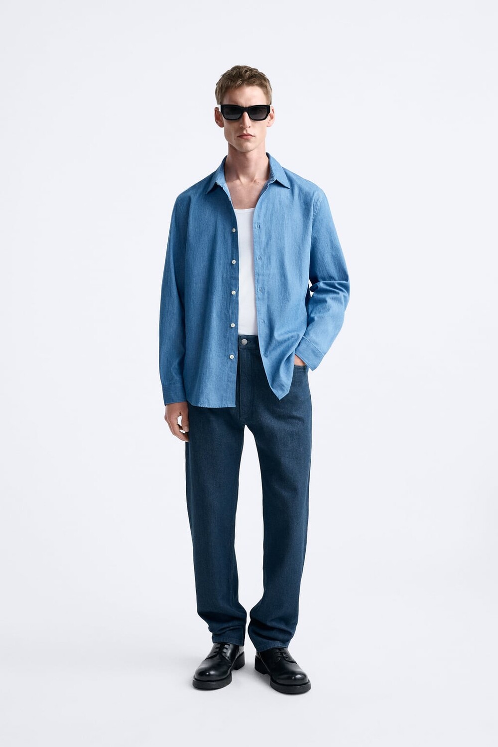 

Минималистичная джинсовая рубашка ZARA, синий