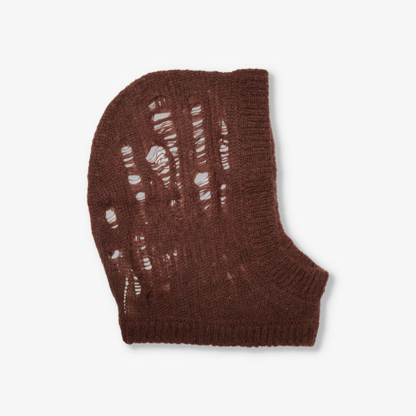 Капюшон из смесовой шерсти с ребристой отделкой потертой вязки Rick Owens, цвет henna полупрозрачный льняной шарф с бахромой rick owens цвет clay