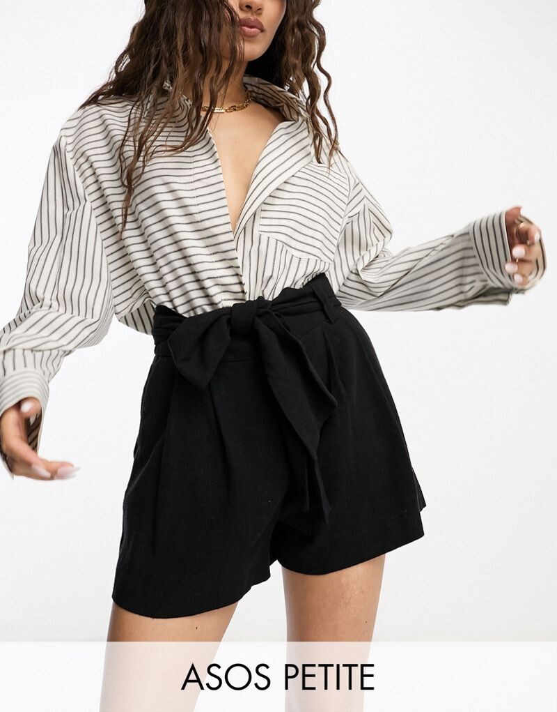 

Черные льняные шорты с завязкой на талии ASOS DESIGN Petite